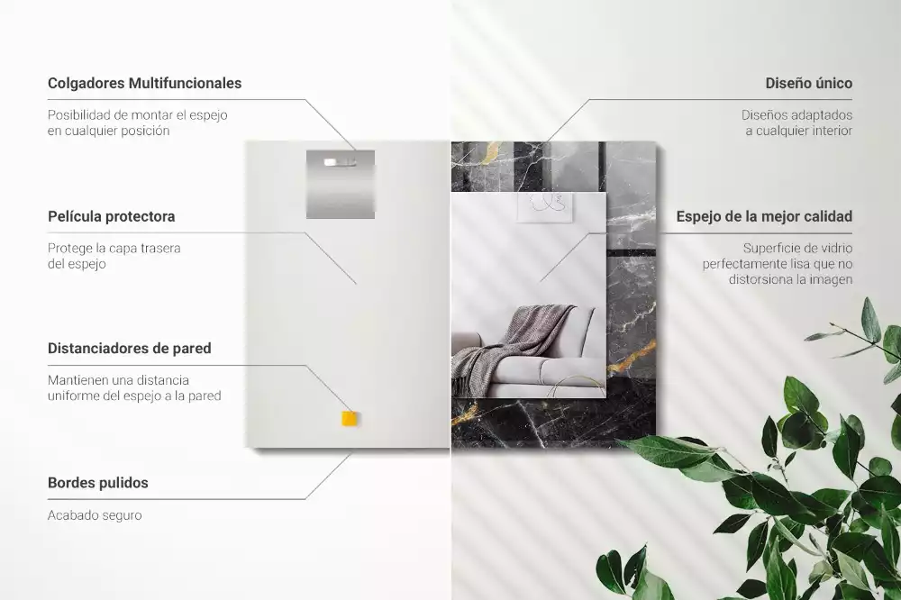 Négyszögletes dísztükör Fekete márvány erek