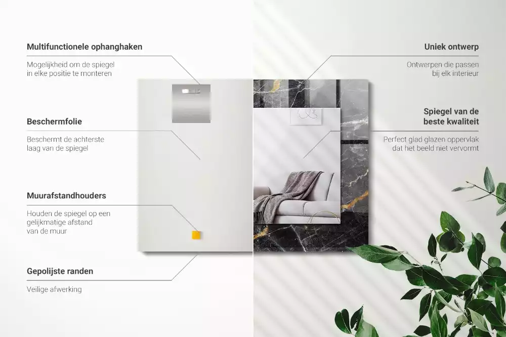 Négyszögletes dísztükör Fekete márvány erek