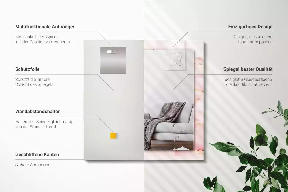 Négyszögletes dísztükör Rózsaszín márvány mintás