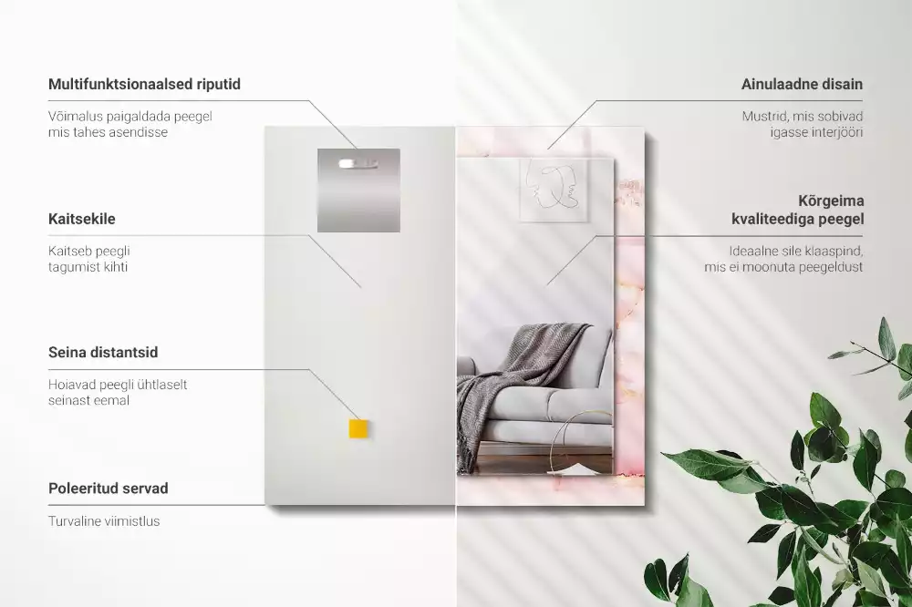 Négyszögletes dísztükör Rózsaszín márvány mintás