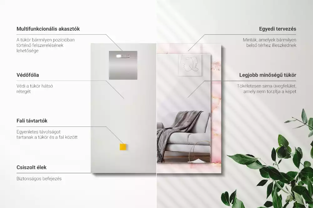 Négyszögletes dísztükör Rózsaszín márvány mintás