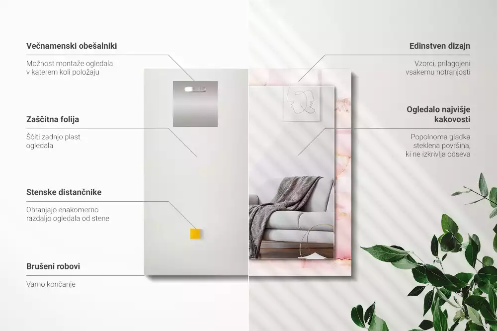 Négyszögletes dísztükör Rózsaszín márvány mintás