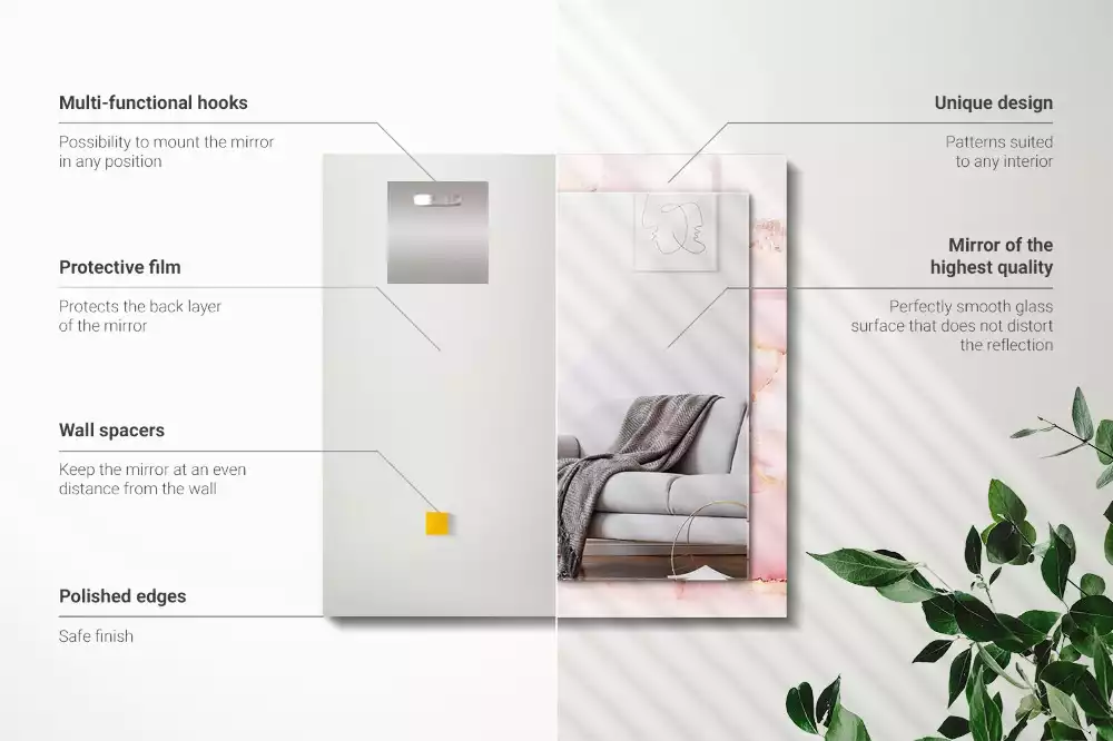 Négyszögletes dísztükör Rózsaszín márvány mintás