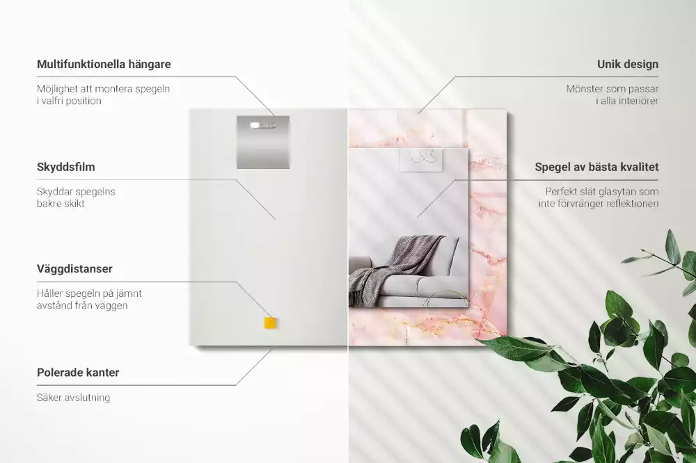 Négyszögletes dísztükör Rózsaszín márvány mintás