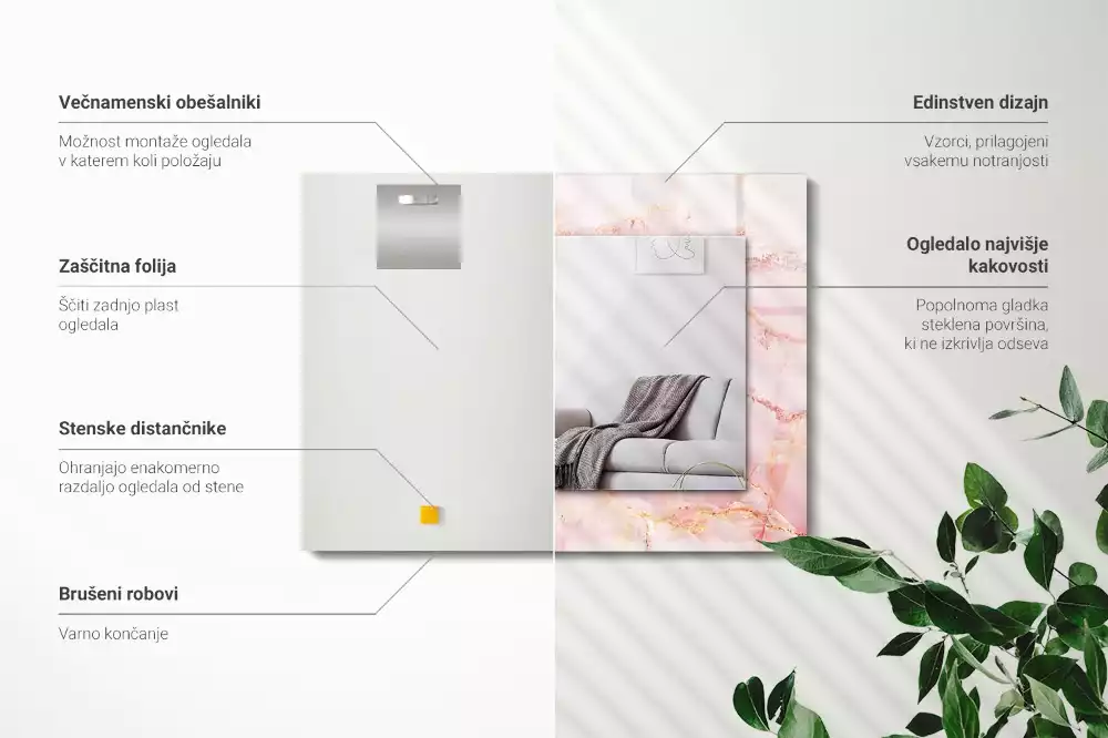 Négyszögletes dísztükör Rózsaszín márvány mintás