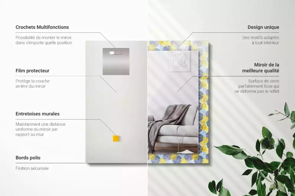 Négyszögletes dísztükör Színes virágmintás