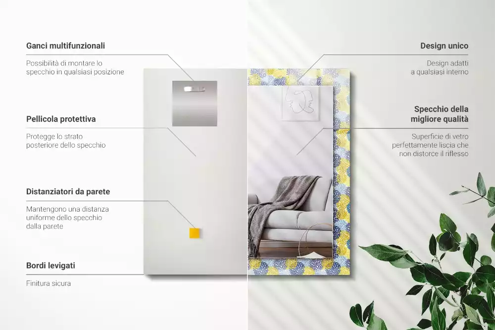 Négyszögletes dísztükör Színes virágmintás