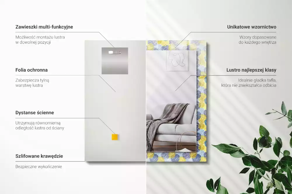 Négyszögletes dísztükör Színes virágmintás