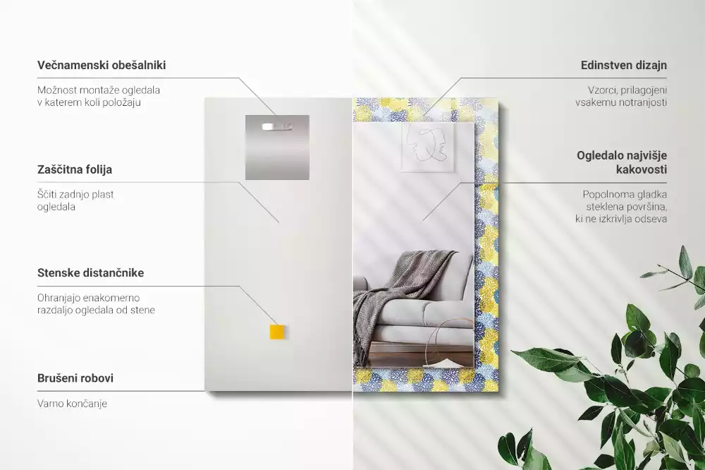 Négyszögletes dísztükör Színes virágmintás