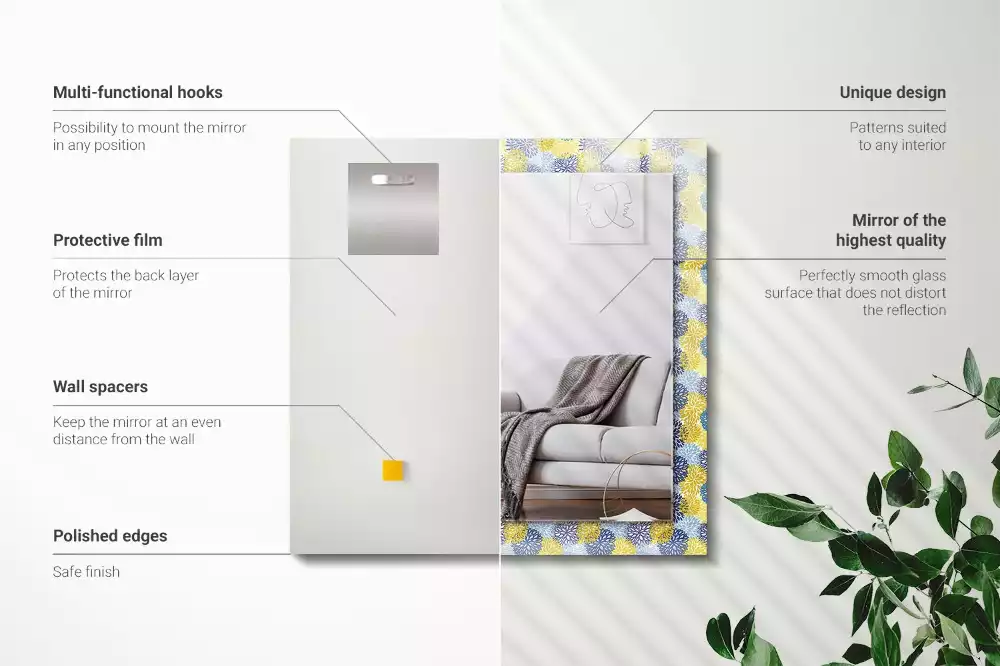 Négyszögletes dísztükör Színes virágmintás