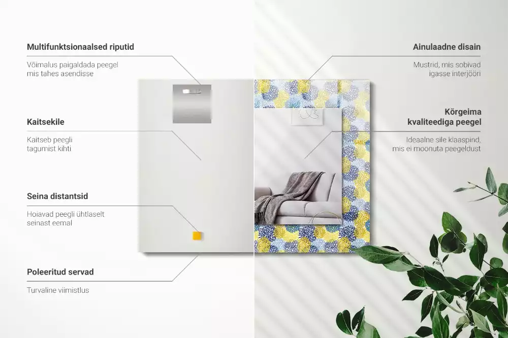 Négyszögletes dísztükör Színes virágmintás