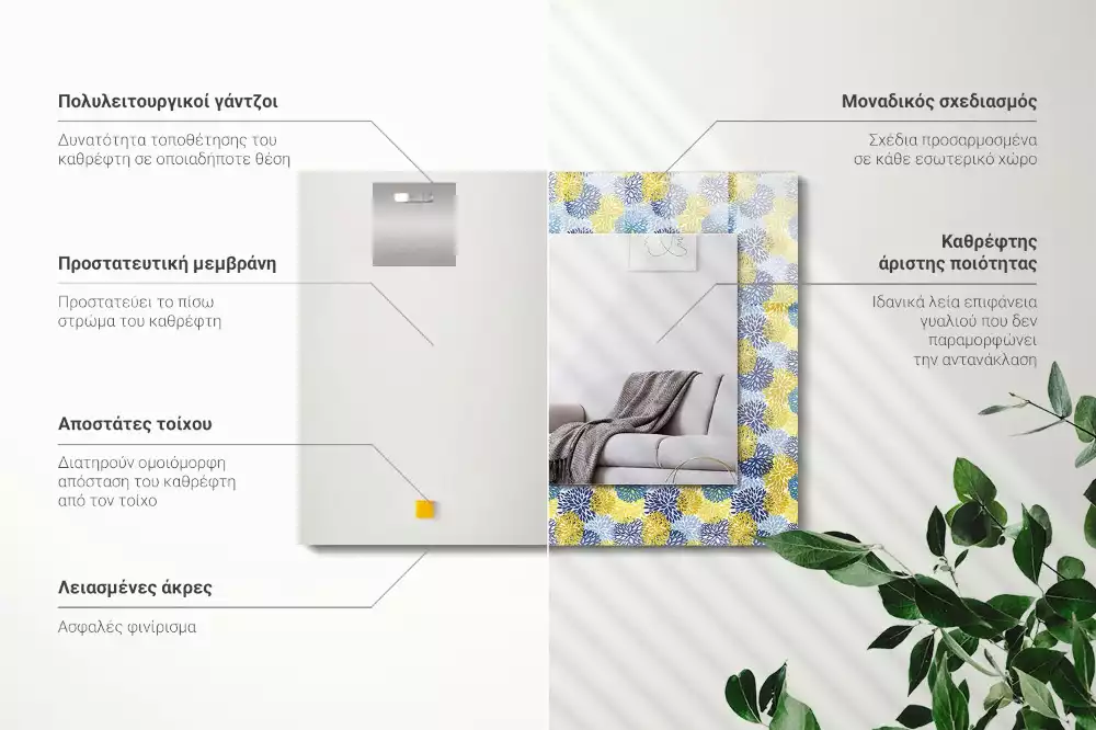 Négyszögletes dísztükör Színes virágmintás