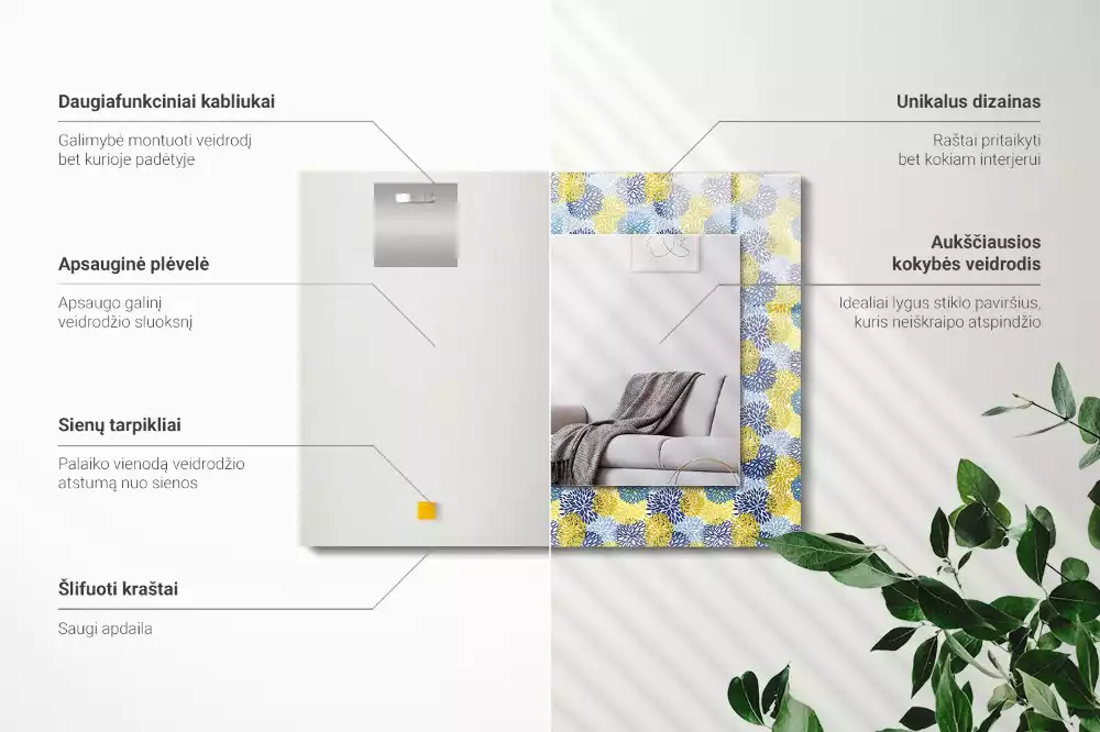 Négyszögletes dísztükör Színes virágmintás