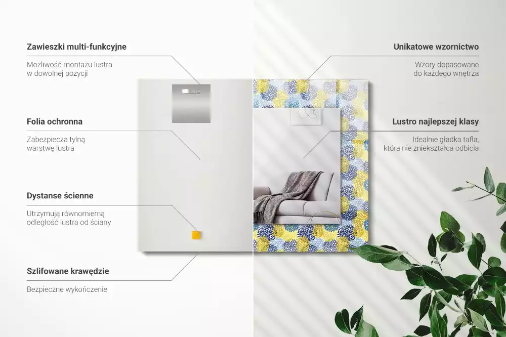 Négyszögletes dísztükör Színes virágmintás