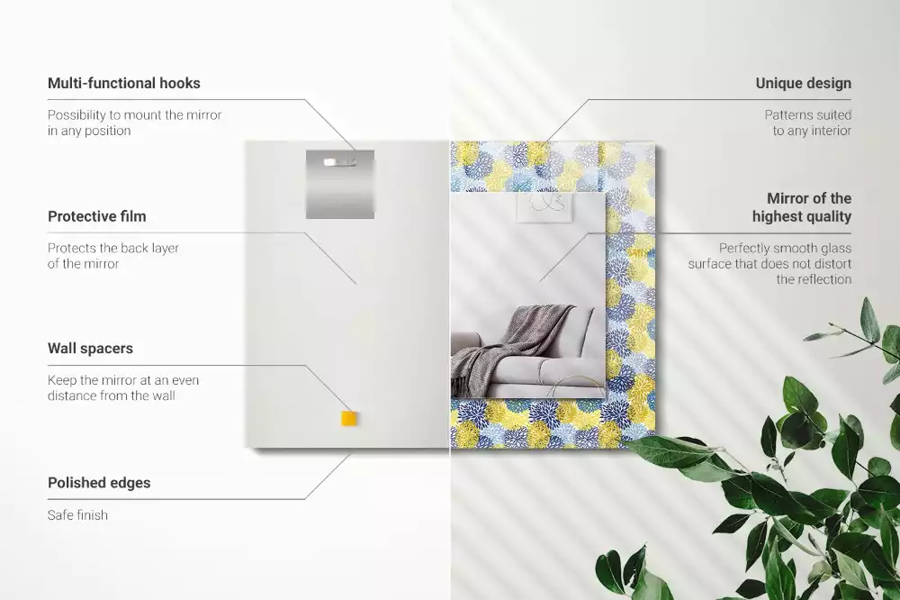 Négyszögletes dísztükör Színes virágmintás