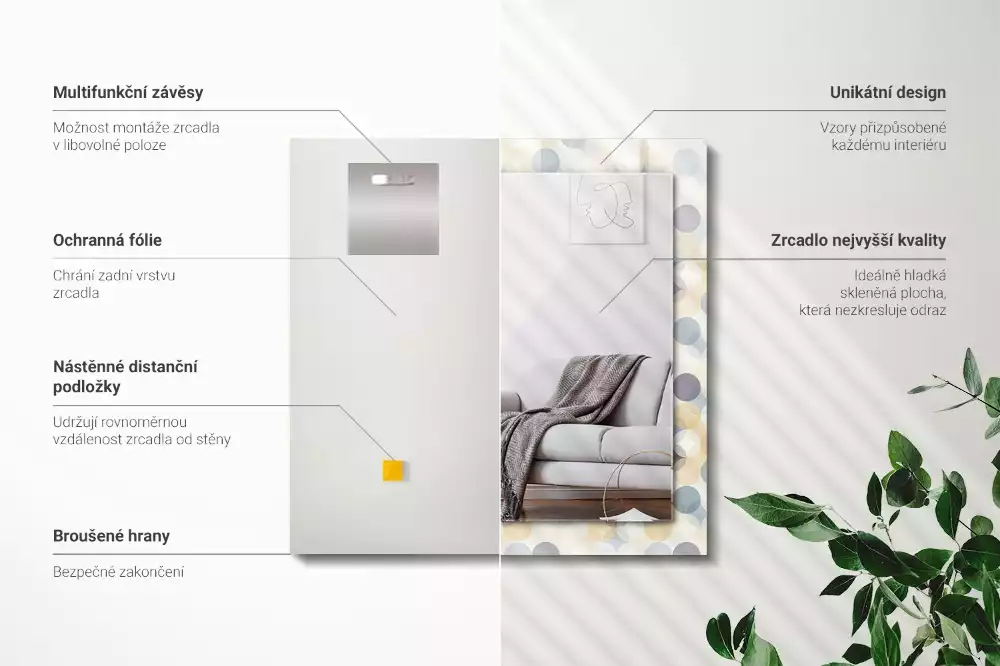 Négyszögletes dísztükör Színes kerek minták