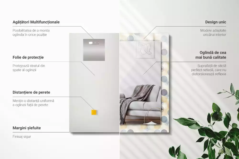 Négyszögletes dísztükör Színes kerek minták