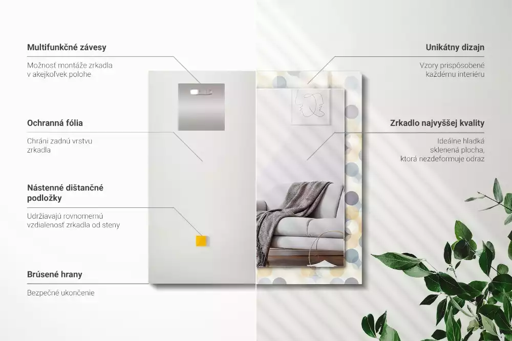 Négyszögletes dísztükör Színes kerek minták