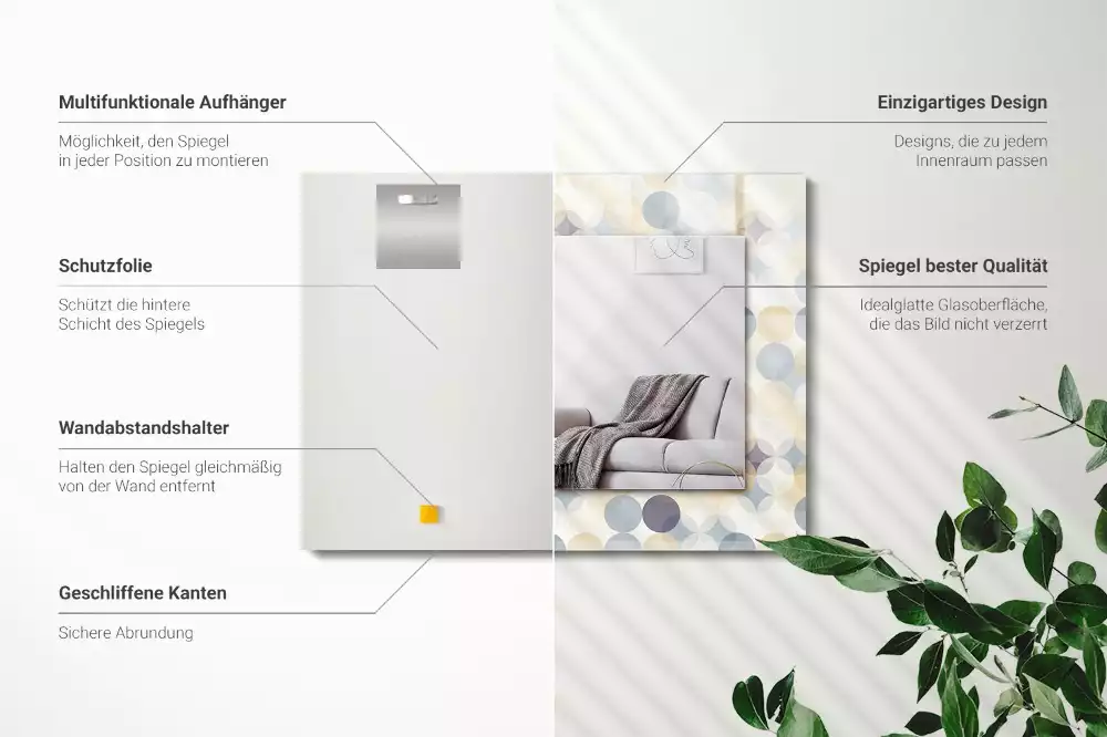 Négyszögletes dísztükör Színes kerek minták