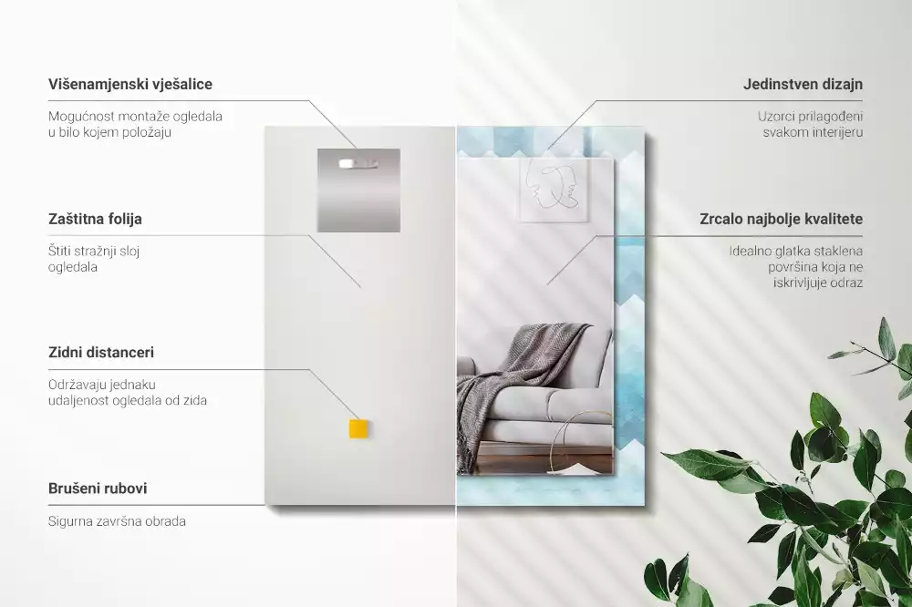 Négyszögletes dísztükör Cikcakk gradiens minta