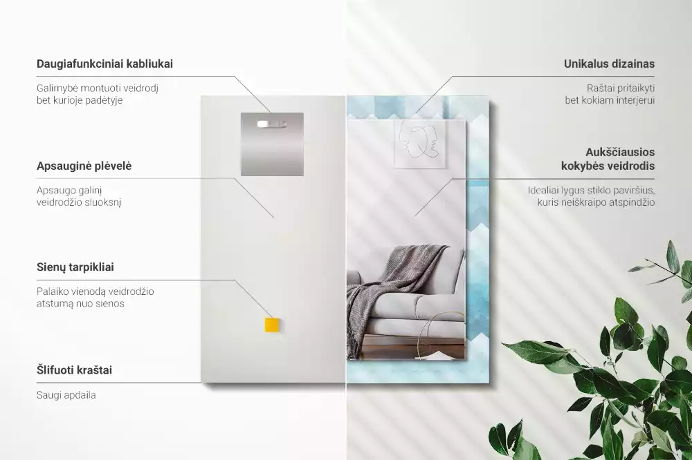 Négyszögletes dísztükör Cikcakk gradiens minta