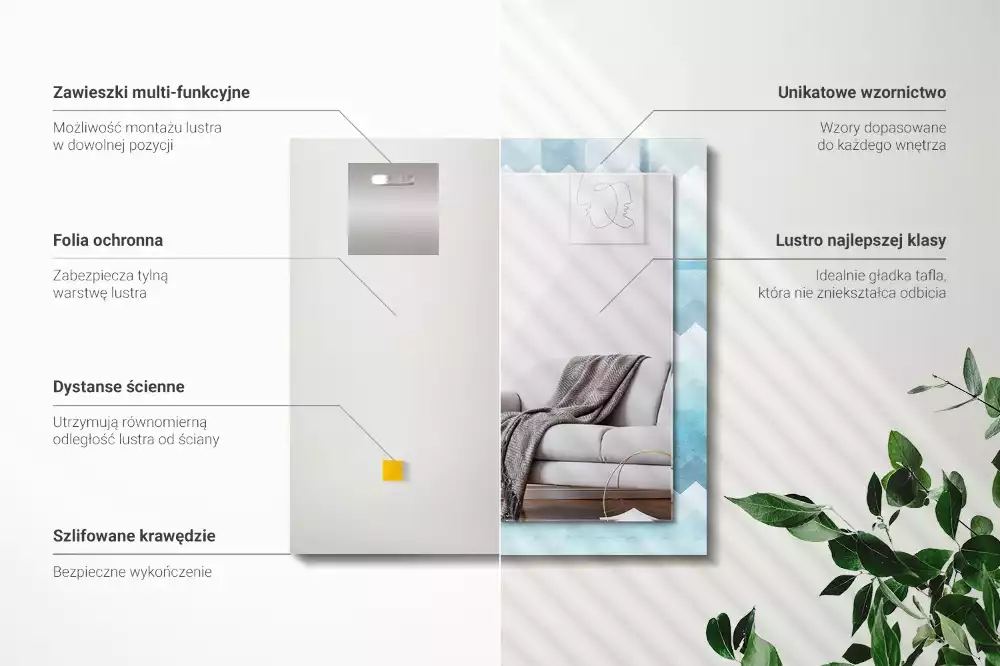 Négyszögletes dísztükör Cikcakk gradiens minta