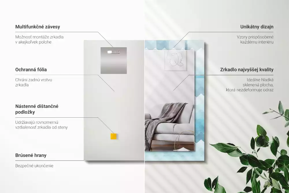 Négyszögletes dísztükör Cikcakk gradiens minta