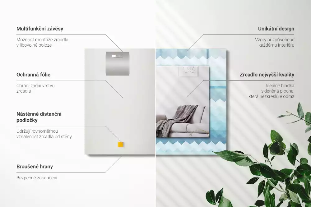 Négyszögletes dísztükör Cikcakk gradiens minta