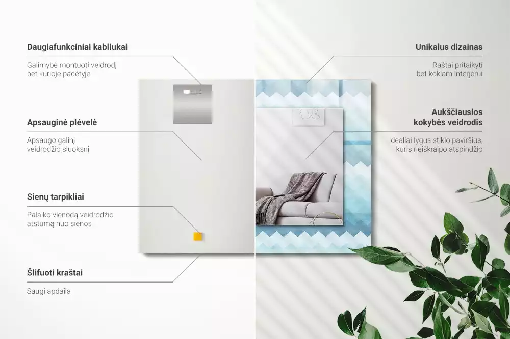 Négyszögletes dísztükör Cikcakk gradiens minta