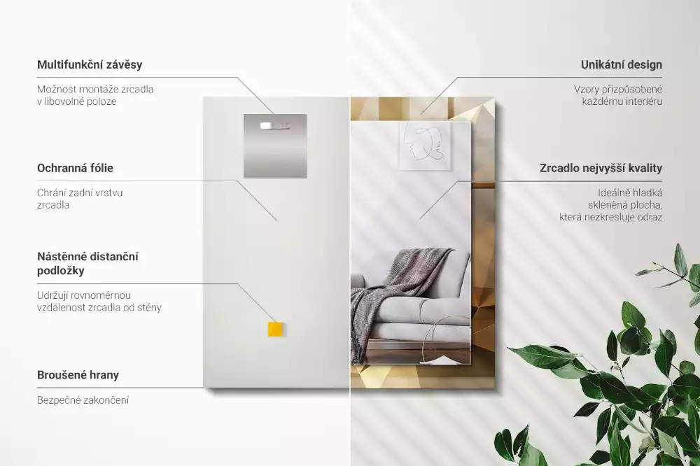 Négyszögletes dísztükör geometriai formák