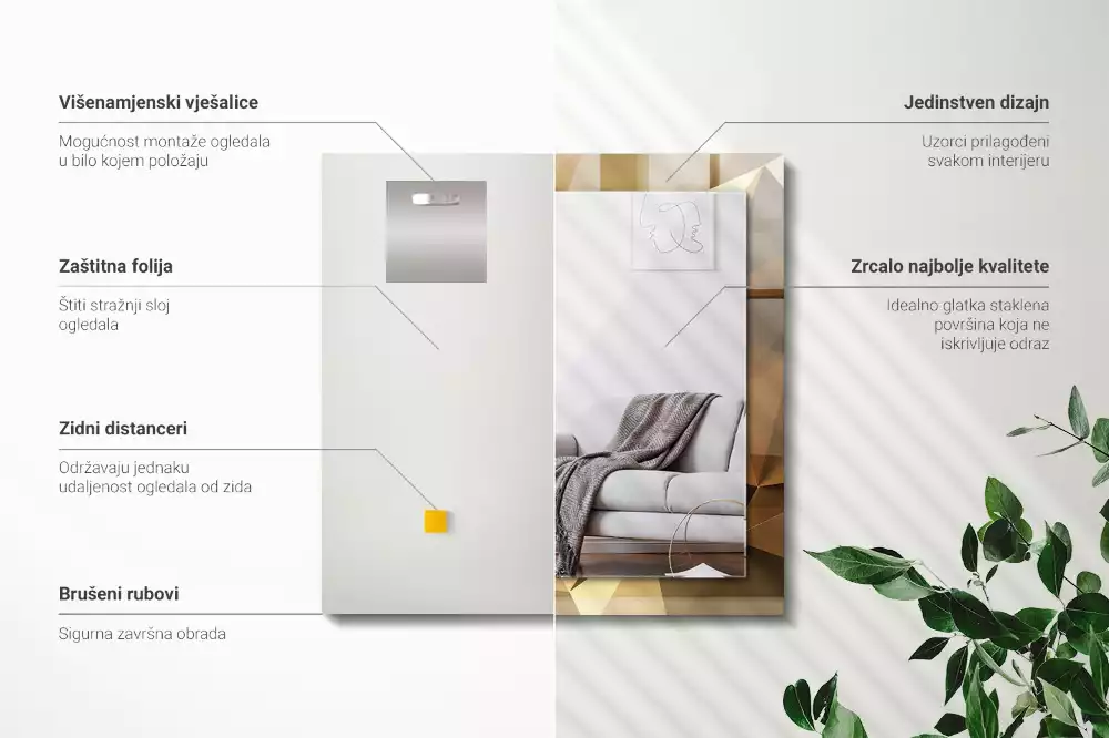 Négyszögletes dísztükör geometriai formák