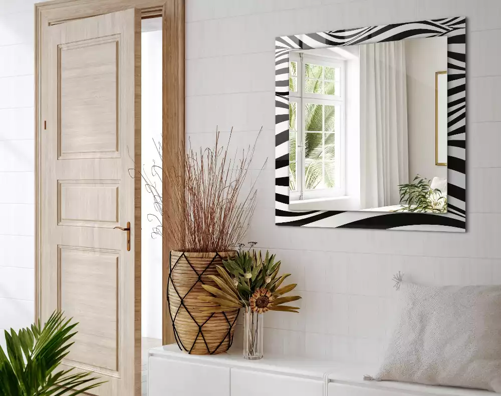 Négyszögletes dísztükör Fekete-fehér hullámok