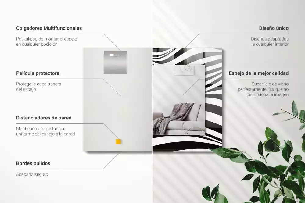 Négyszögletes dísztükör Fekete-fehér hullámok