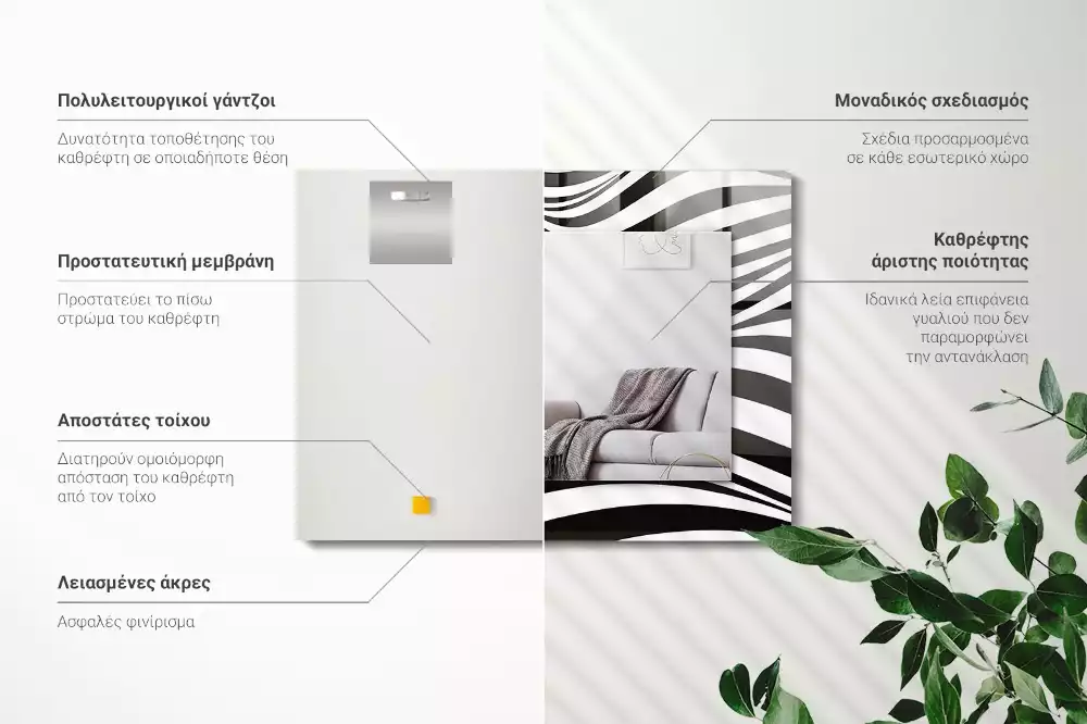 Négyszögletes dísztükör Fekete-fehér hullámok