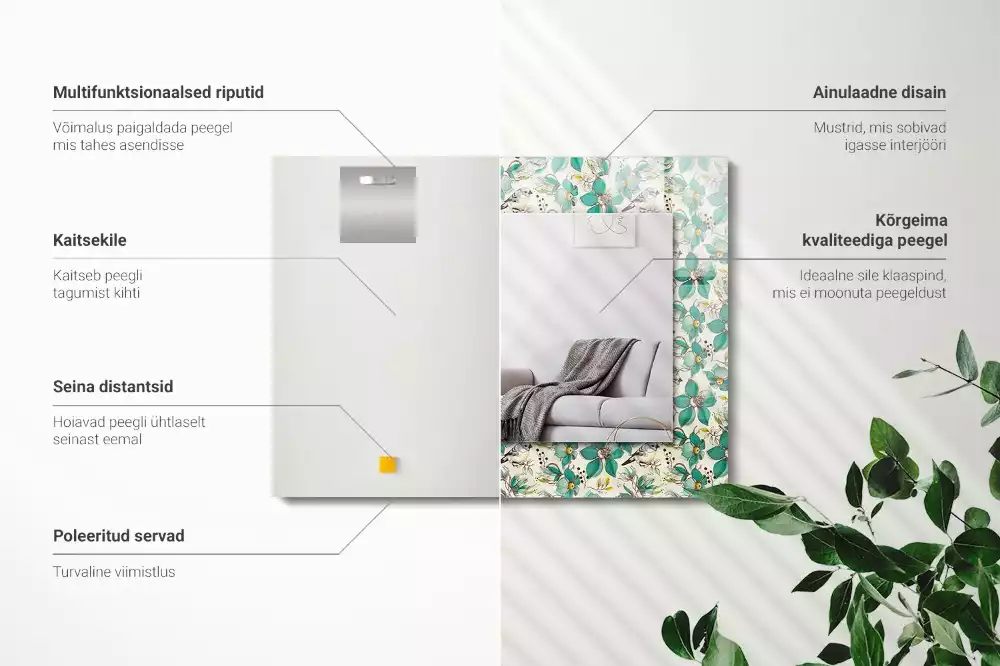 Négyszögletes dísztükör Madarak és virágok