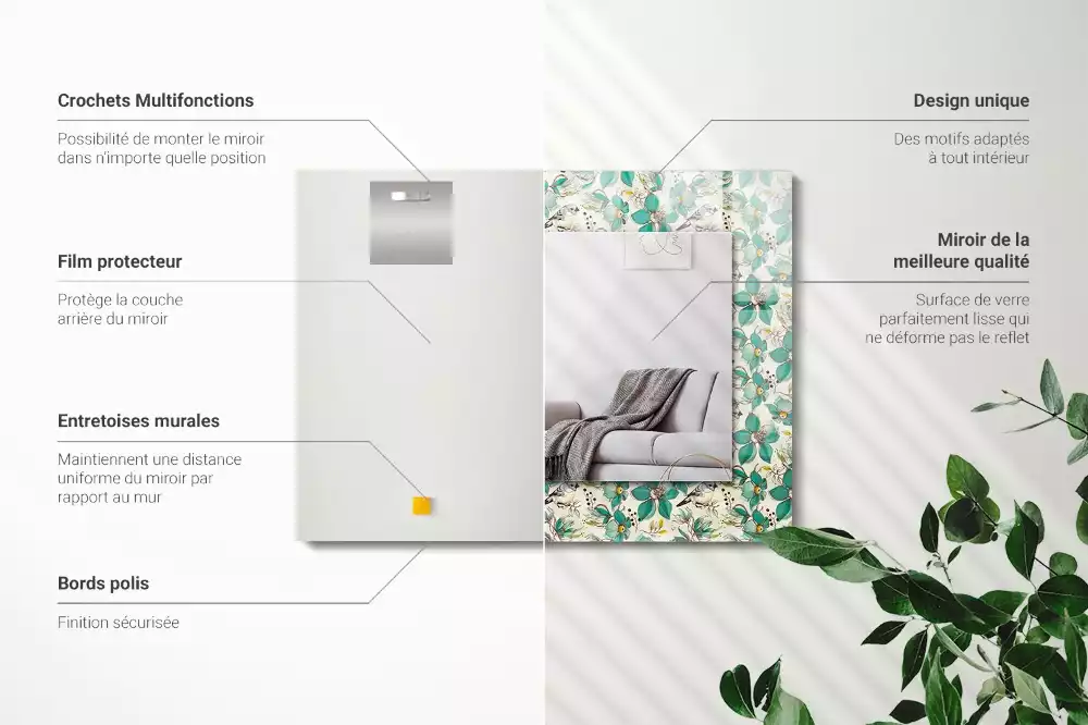 Négyszögletes dísztükör Madarak és virágok