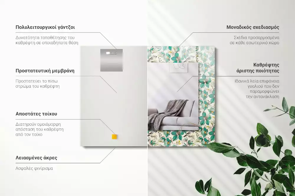 Négyszögletes dísztükör Madarak és virágok