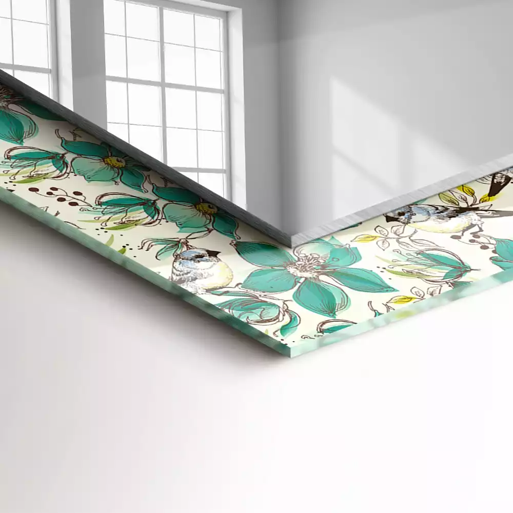 Négyszögletes dísztükör Madarak és virágok