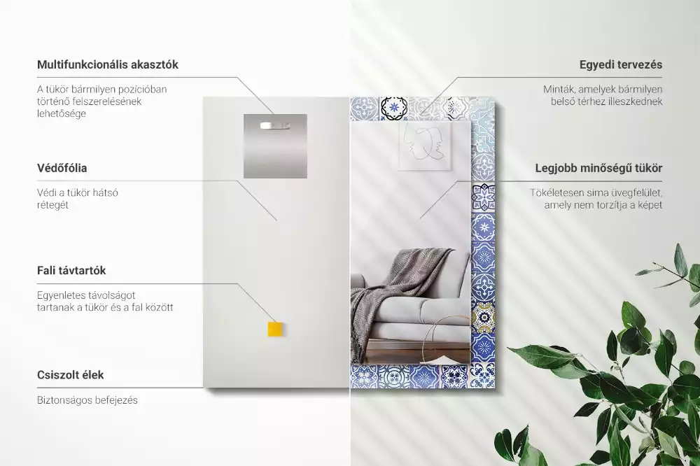 Négyszögletes dísztükör Marokkói minták