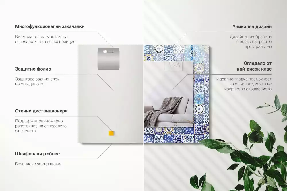 Négyszögletes dísztükör Marokkói minták