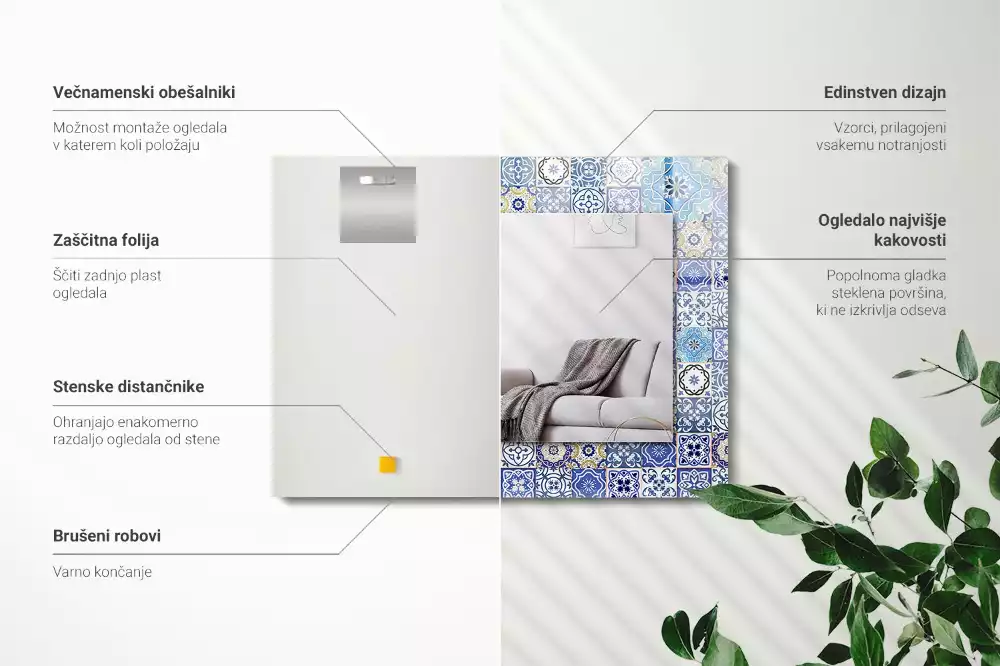 Négyszögletes dísztükör Marokkói minták