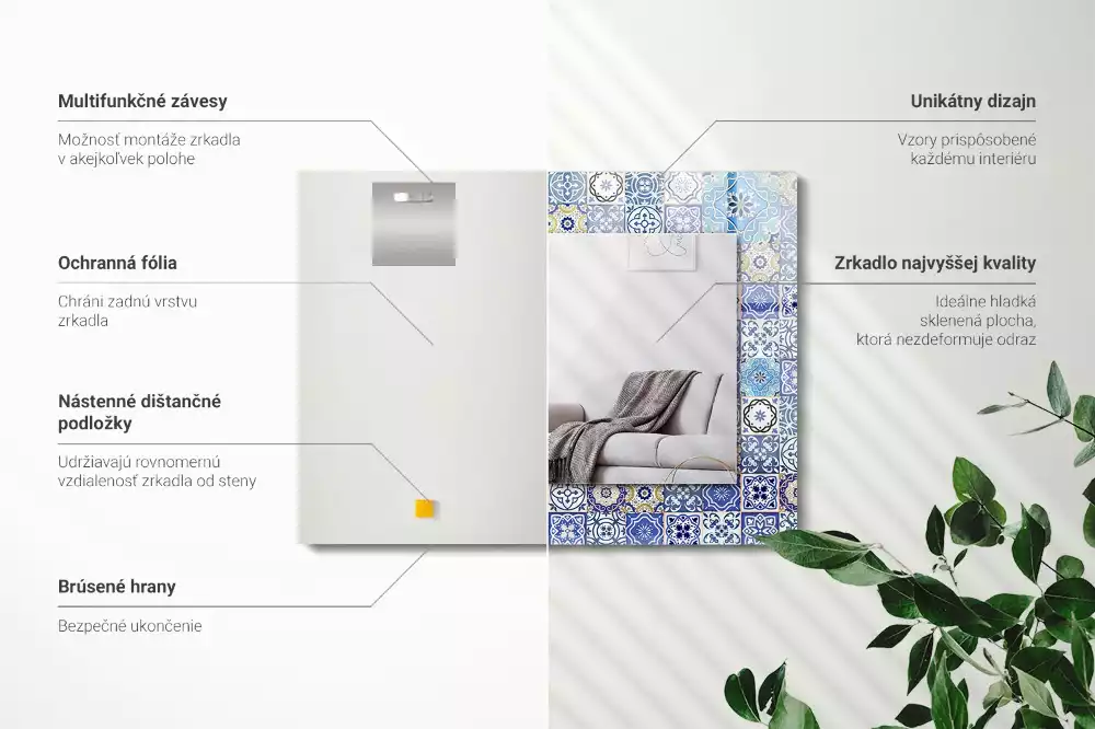 Négyszögletes dísztükör Marokkói minták