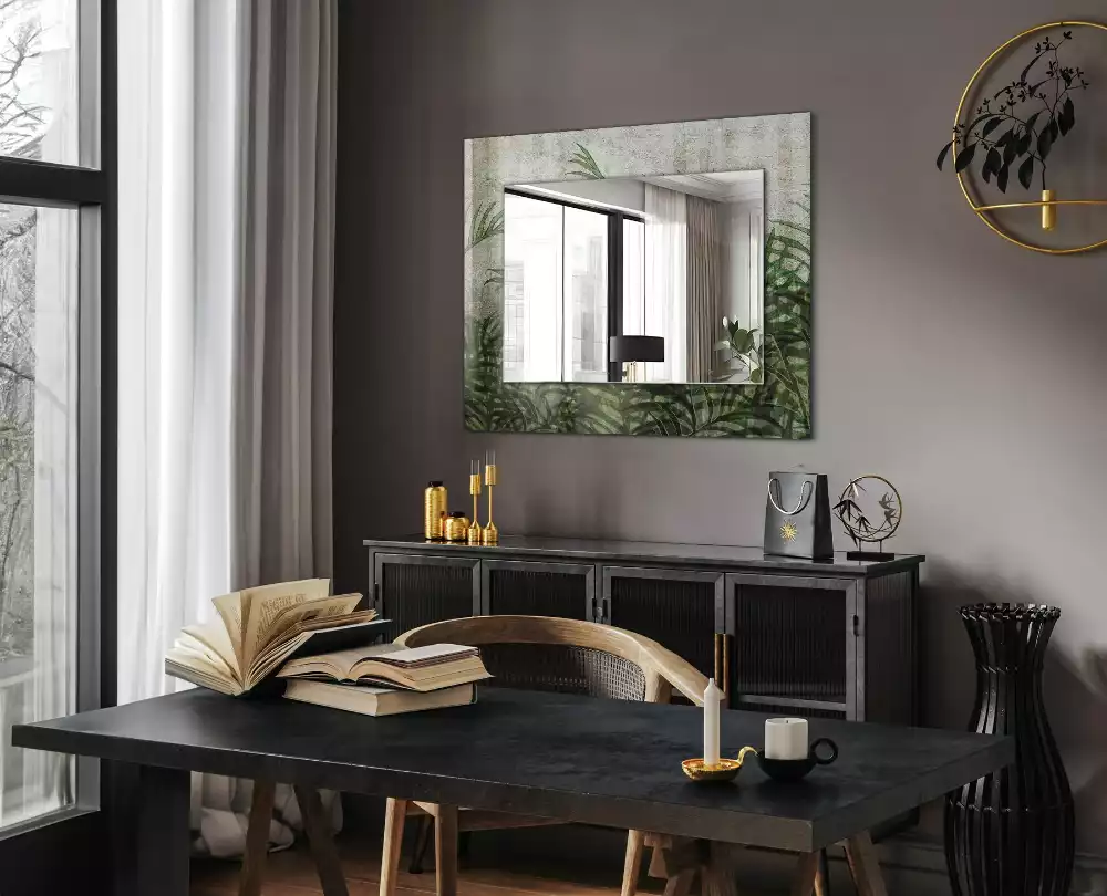 Négyszögletes dísztükör Zöld páfránylevelek