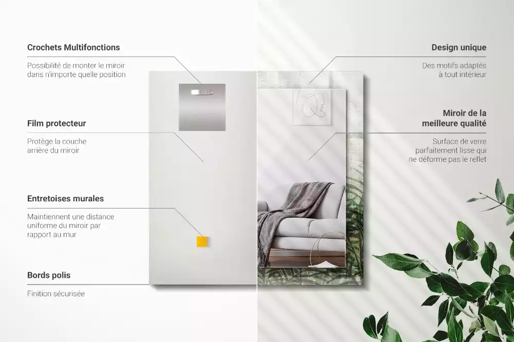 Négyszögletes dísztükör Zöld páfránylevelek