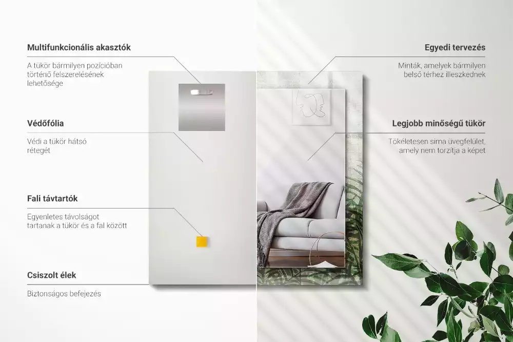 Négyszögletes dísztükör Zöld páfránylevelek