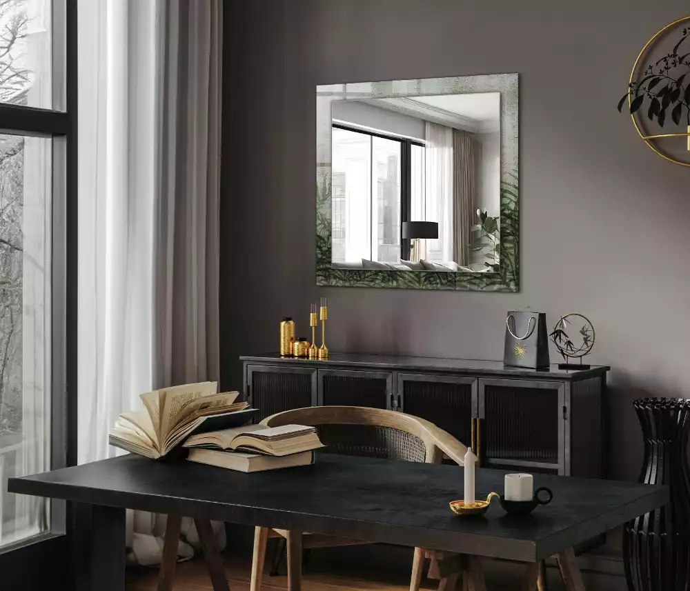 Négyszögletes dísztükör Zöld páfránylevelek