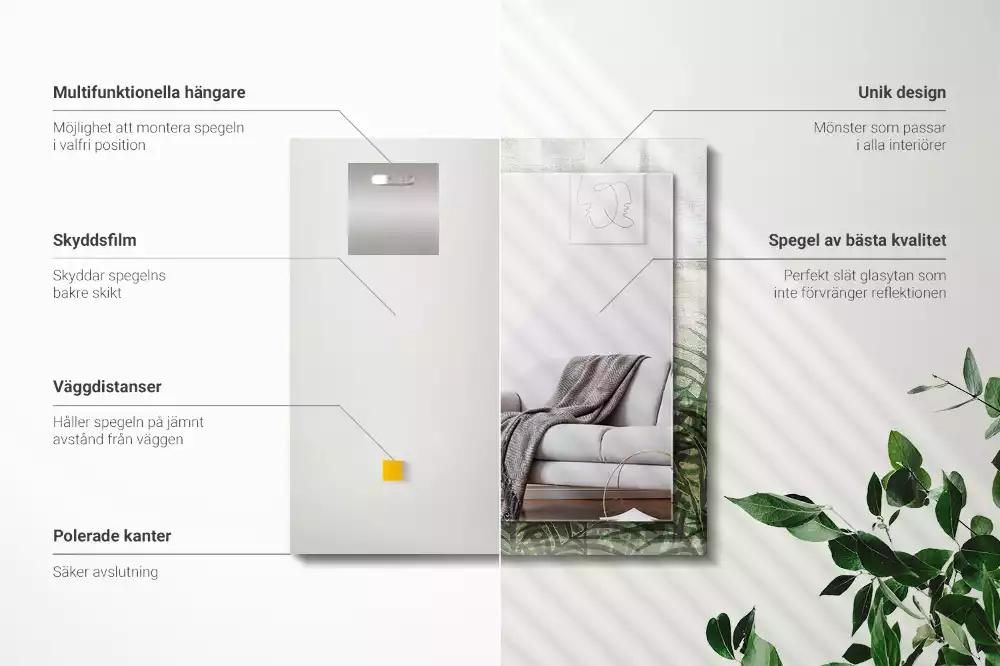 Négyszögletes dísztükör Zöld páfránylevelek