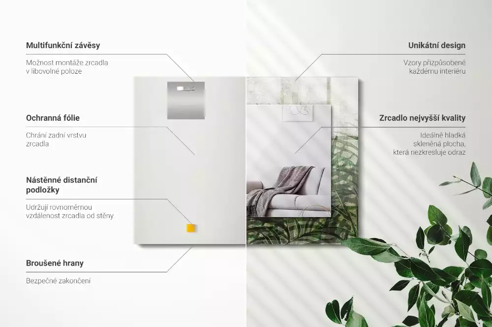 Négyszögletes dísztükör Zöld páfránylevelek