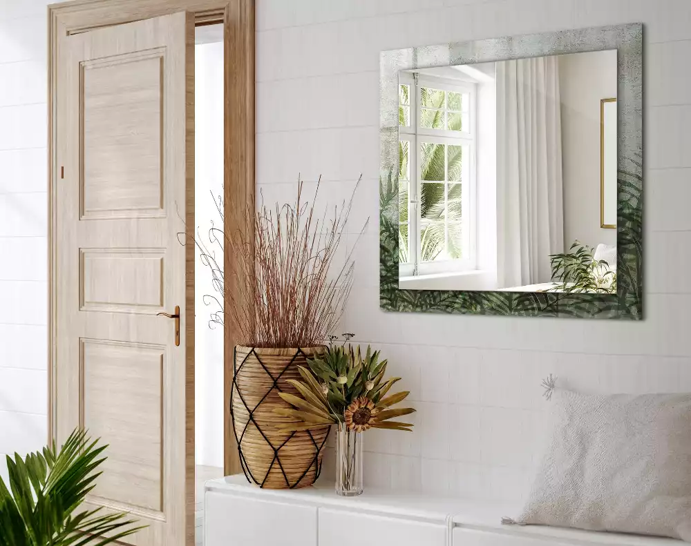 Négyszögletes dísztükör Zöld páfránylevelek