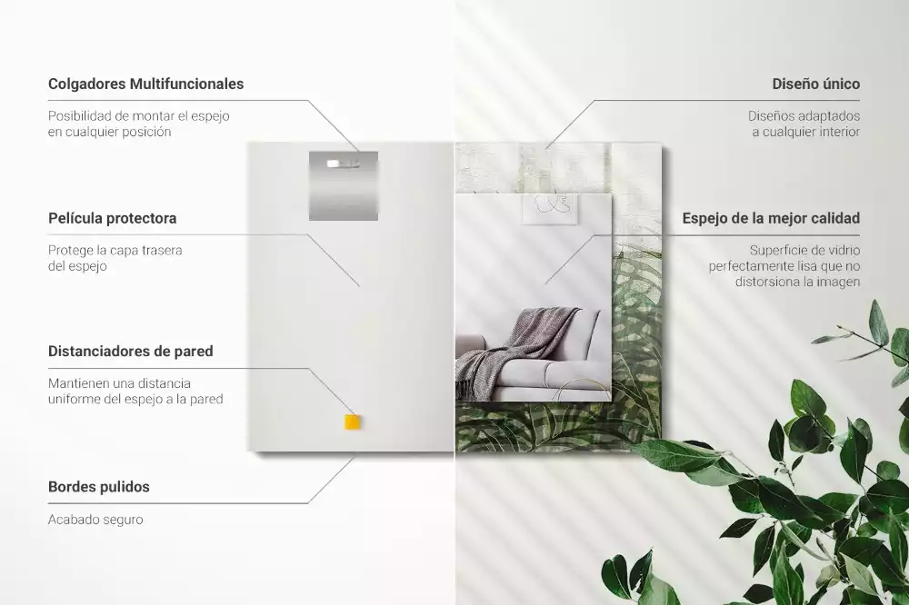 Négyszögletes dísztükör Zöld páfránylevelek